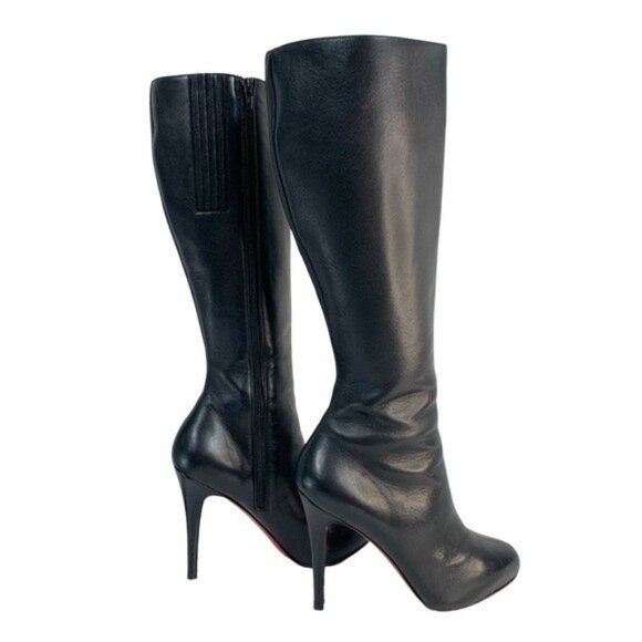 Christian Louboutin Ginevra Luxe Calf Buttery Black Leather Knee-High Boots 38 - Picture 12 of 15